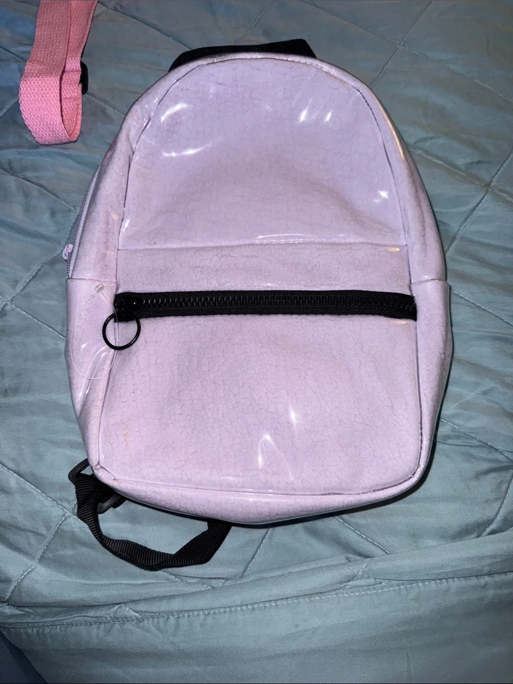 Mini lilac Patent Backpack Shiny Faux Leather Chunky Black Zipper Small Travel